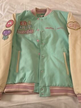 Disney Parks x Stoney Clover Lane it’s a small world Teal Bomber Varsity Jacket